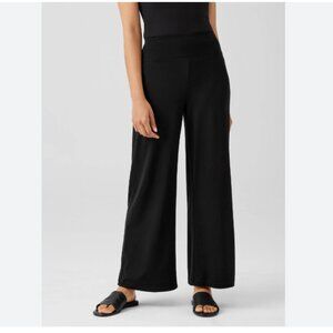 Eileen Fisher Black knit textured wide leg pants pull on m medium